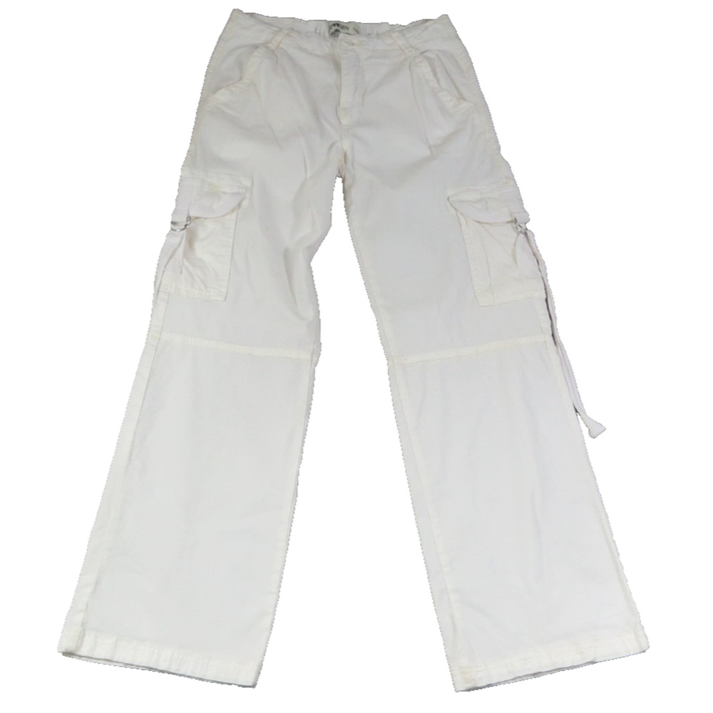 Lovegen White Cargo Pants 7/29 Wide Leg Elastic Waist Womens Y2K Tencel Outdoors